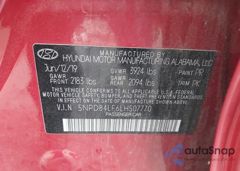 2020 Hyundai Elantra Sel из США, поврежденный, VIN 5NPD84LF6LH507770